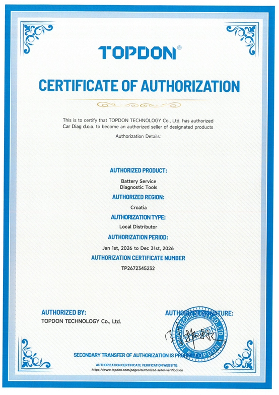 Topdon Certificate of Authorization